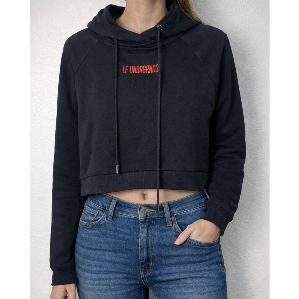 LF The Brand Black‎ Crop Hoodie Red Logo Graphic Sweatshirt Size S, 100% cotton